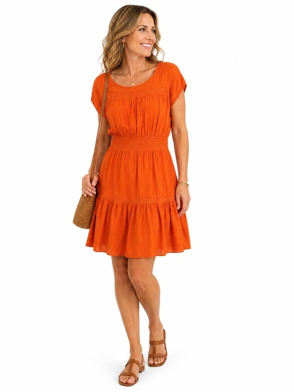 Soya Concept Midi Dress Women Size Medium Orange Crepe Sleeveless Chiccore